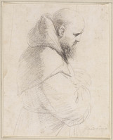 H 027
<br/>
Monnik, staand, halffiguur naar rechts
<br/>
<em>Guercino (1591-1666) - toegeschreven aan</em>
